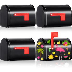 Lounsweer 4 Pcs Mini Tinplate Mailbox Toy Small Toy Mailbox with Raised Signal Flags Post Mount for Boys and Girls Valentine's Day DIY Projects for Exchange Activities (Black)