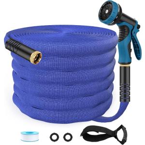 Flexible Garden Hose 75ft, Lightweight Water Hose with 10 Function Spray, Portable Water Pipe Leak-Proof Kink Free Non-Shrinking Drinking Water Safe Hose Durable for Car Wash Patio Yard House Camping (Blue)