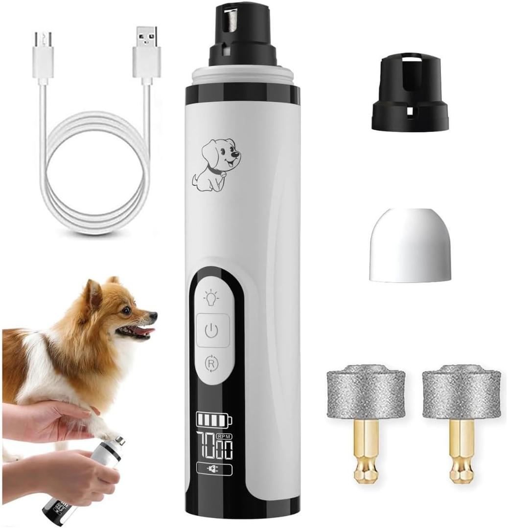 Upgraded Slient Dog Nail Grinder, Professional Pet Nail Grinder, Triple Speed Settings, 2000mAh Battery, Ultra Quiet Operation for Stress-Free Grooming for Small Medium Large Dogs & Cat (White)