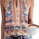Soesdemo Tank Top for Women Keyhole V Neck Sleeveless Summer Casual Loose Fit Business Cute Floral Basic Shirt Blouse