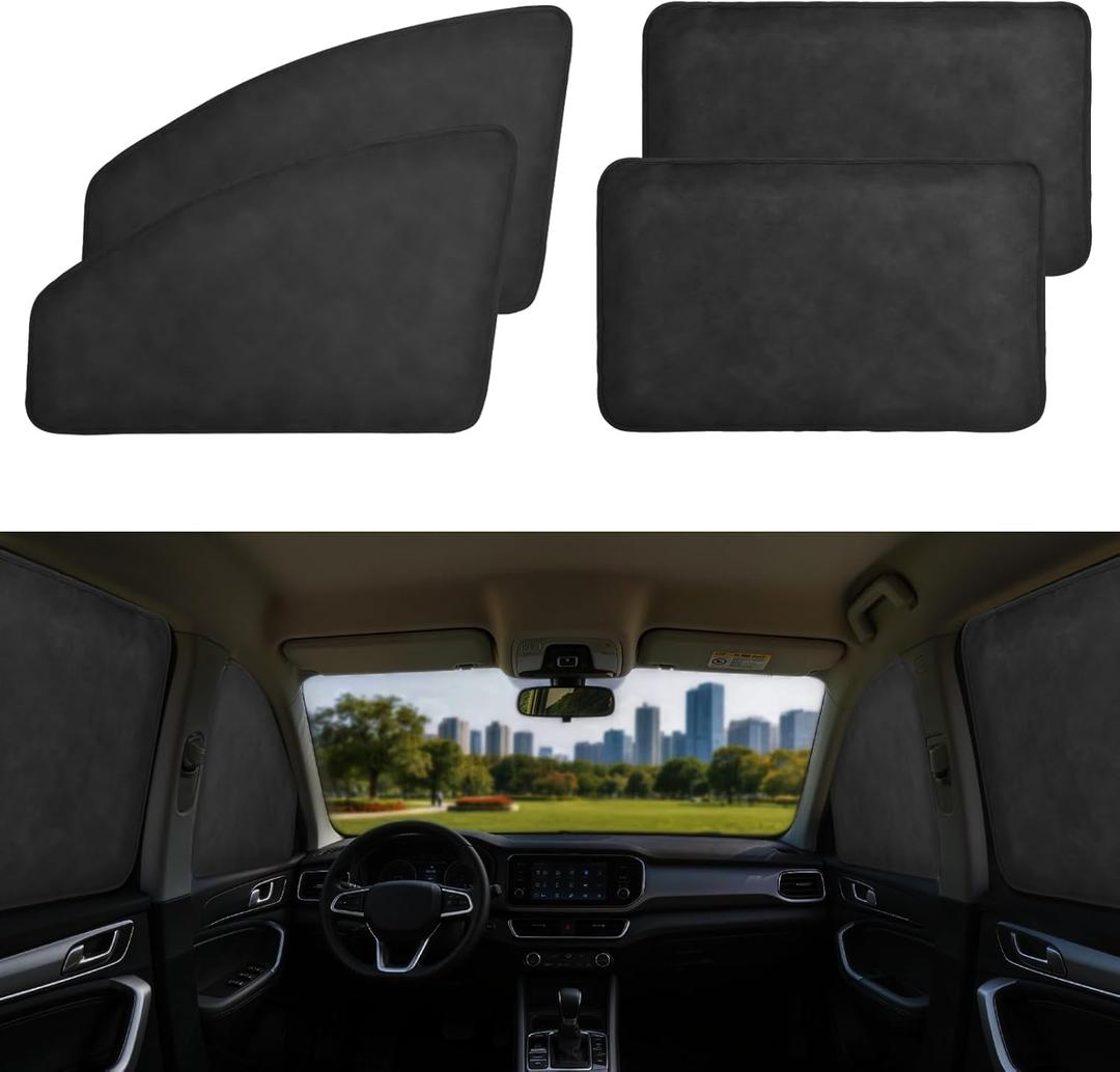 XCBYT Magnetic Car Window Shades 4PCS, 100% Blackout Privacy Curtains for Side Windows, Suede Car Window Covers for Camping, Baby Care, Breastfeeding & Road Trip Sleep