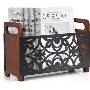 QILICHZ Magazine Holder,Wood Magazine Rack Floor,Rustic Magazine File Holder Organizer,Decorative Magazines Storage Basket for Books,Newspapers,Mails,Files