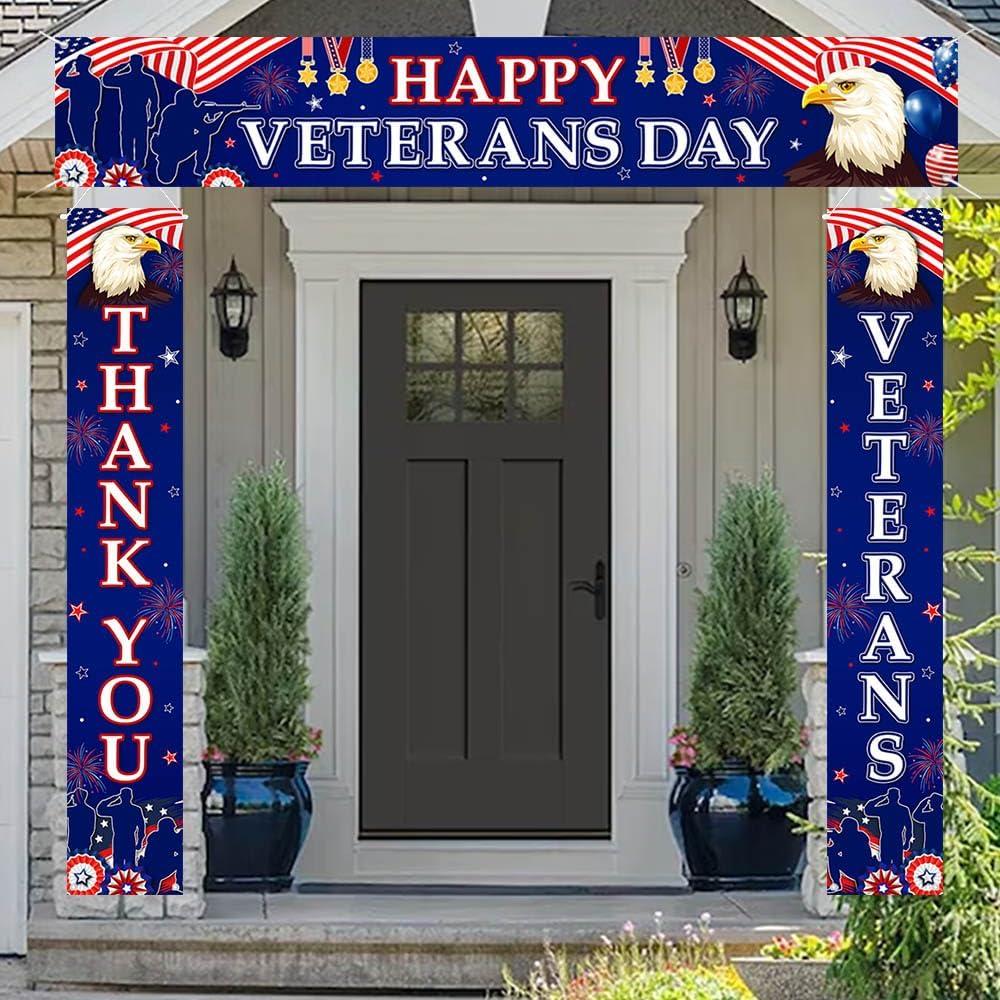 Veterans Day Decorations Set Blue Veterans Day Fence Banner Porch Banner Kit Patriotic Door Banner Decorations Thank You Veterans Happy Veterans Day Party Banner Decor Supplies