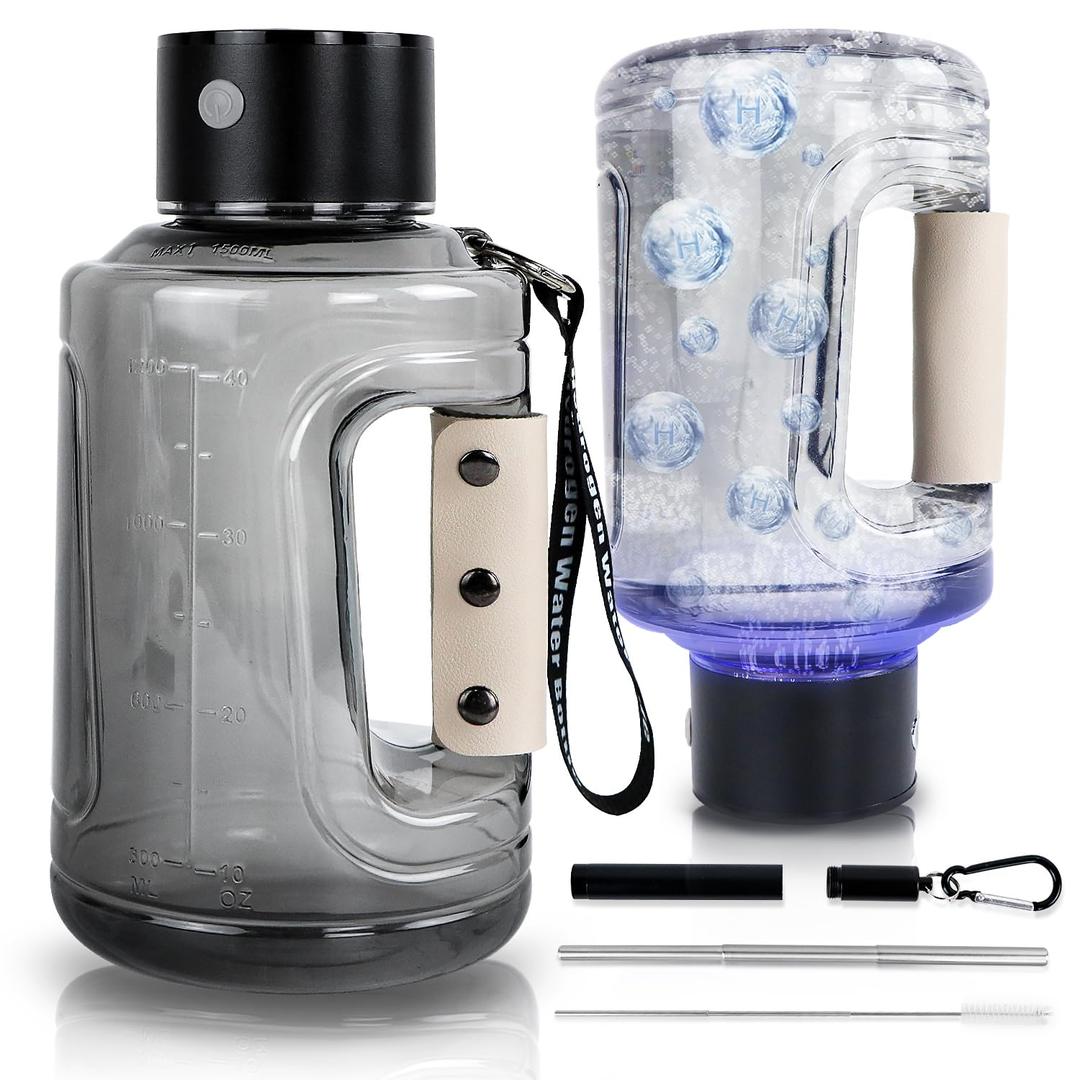 Hydrogen Water Bottle, Large Hydrogen Water Bottle Generator, Portable Rechargeable 57OZ/1.5L Hydrogen Water Machine with Foldable Straw with SPE Technology for Home, Office, Travel, Sport