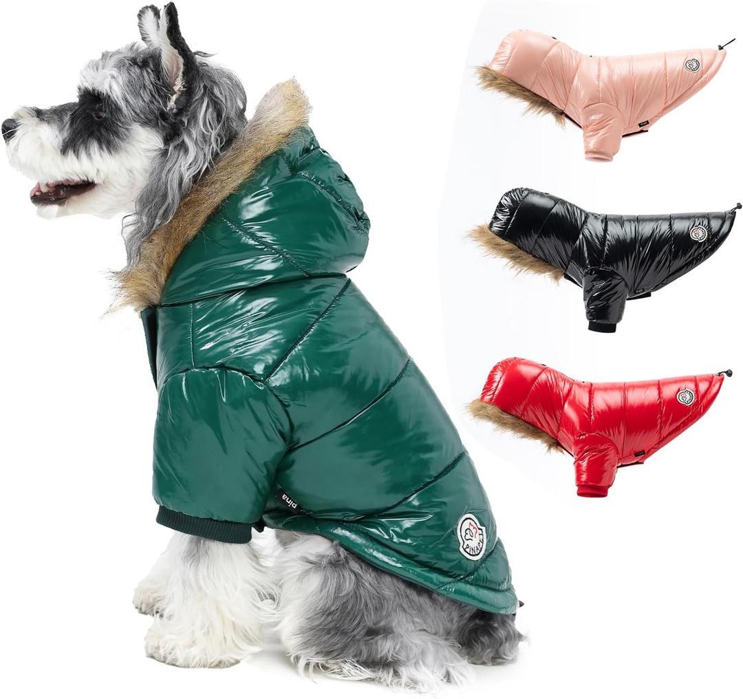 PINA Dog Winter Coat with Faux Fur Hood, Windproof and Warm, Suitable for  Dogs, Green, XL (XL(chest:23.6in))