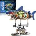 Mechanical Shark Building Block Set with Light, Compatible with Lego Shark, 687PCS Movable Ocean Sea Animals with Display Stand, STEM Fish Toys for Home Office Decor, for Adults Boys