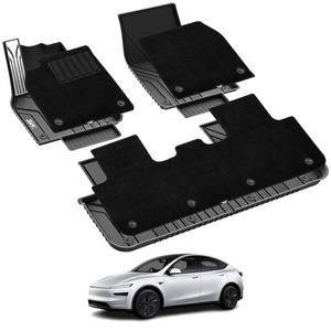 3W Floor Mats with Carpets for Tesla Model Y Juniper 2025-2026, Model Y L | Not Standard, Metal Pedal, Double Layer, All Weather TPE Waterproof Custom Fit Car Floor Liners, Model Y Accessories,Black