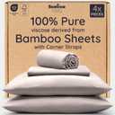 Bambaw 100% Viscose Derived from Bamboo Sheets Queen Size Set  4pcs Cooling Sheets for Hot Sleepers, Soft Deep Pocket Queen Sheet Set Fits Up to 16'' with Elastic Corner Straps (Sand)