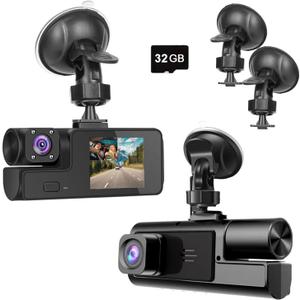 1080P Dual Dash Camera for Car Front and Inside Dashcam Car Security Video Recorder, 170°Wide Angle Vehicle Cam, WDR, G-Sensor, 2’’ IPS Screen, Loop Recording, Night Vision (Dual Dash Cam with 32G Card)