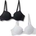 Amazon Essentials Women's Cotton Jersey Lined Wired Plunge Push-Up Bra, Pack of 2 (34D, Black/Grey Heather)