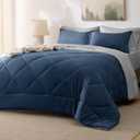 Bedsure King Size Comforter Set - 7 Pieces Reversible Navy Bedding, King Size Bed Set for All Seasons, Bed in a Bag with Down Alternative Comforter, Sheets, Pillowcases & Shams (03 - Navy)
