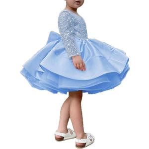 ABAO SISTER Short Little Girls Pageant Dresses for Wedding Kids First Communion Puffy Ball Gown (12, Blue)