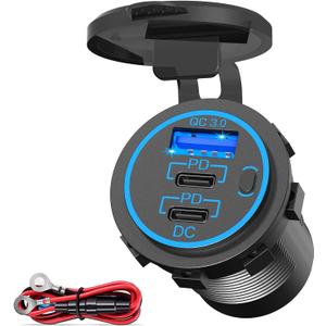 USB C Car Charger Socket  58W Lengthened RV USB Outlet 12V Socket Dual 20W PD3.0 USB-C and 18W QC3.0 Car USB Port with Button Power Switch for Boat Marine Motorcycle
