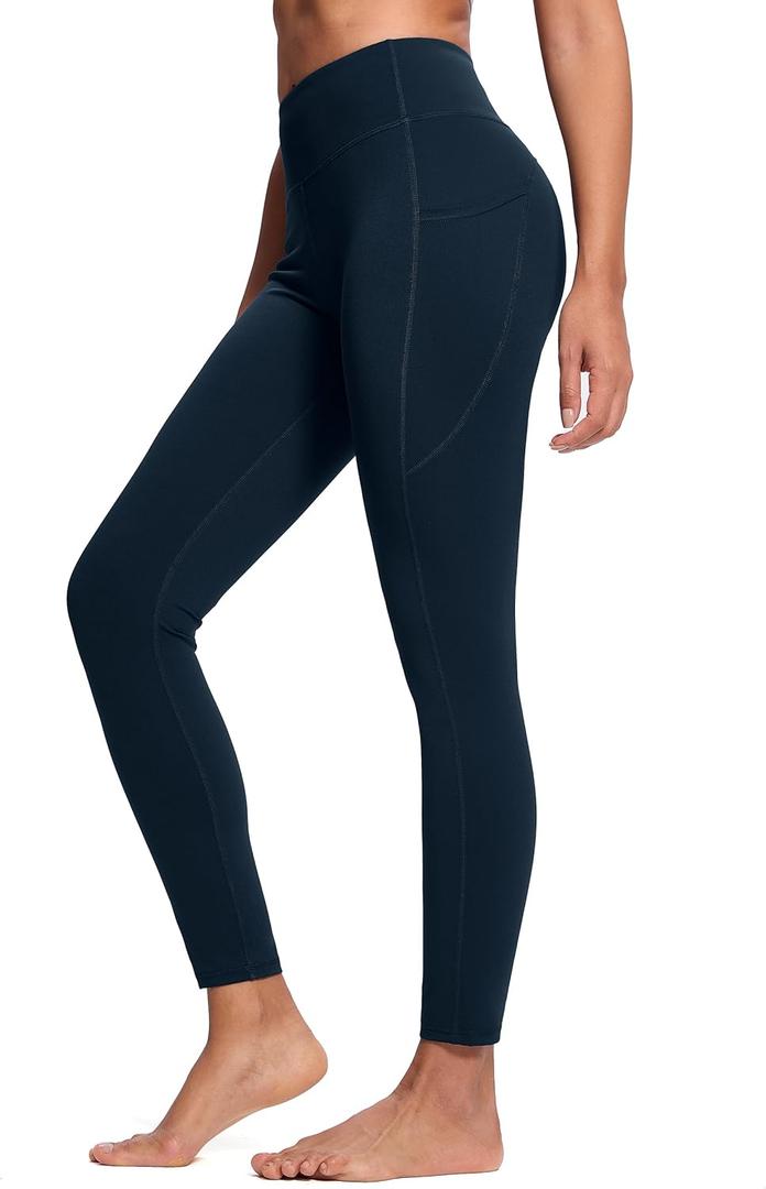 SEVEGO Tall Women's 30"/32"/34"/36" Yoga Leggings High Waist Workout Activewear Pants with Pockets (X-Large, Navy Blue)