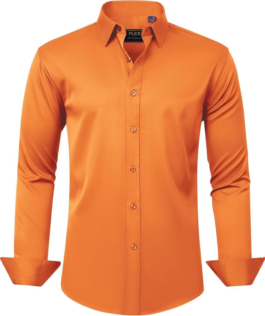 J.VER Men's Dress Shirts Solid Long Sleeve Stretch Wrinkle-Free Formal Shirt Business Casual Button Down Shirts (Medium, Burnt Orange)