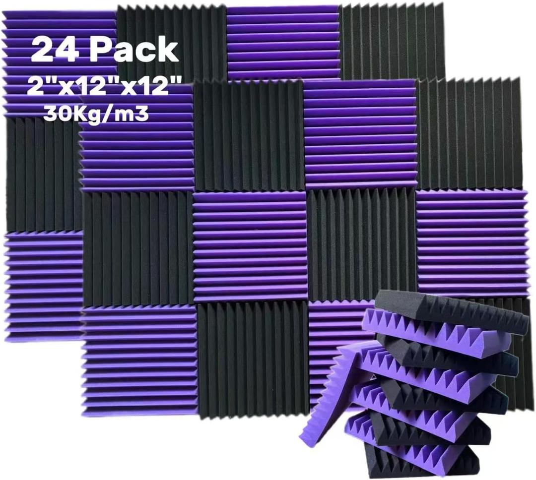 YXIJZLG 24 Pack Acoustic Foam Panels 2 x 12 x 12 Sound Proof Foam PanlesHigh Density and Fire Resistant Acoustic PanelsSound Panels,Soundproof Studio Wedges