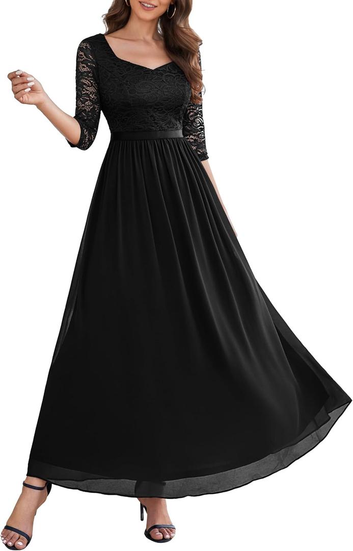 Wedtrend Formal Dresses for Women 3/4 Sleeve Bridesmaid Dress Mother of Bride Dress Maxi Evening Gown Prom Dresses, 3X-Large (Black)