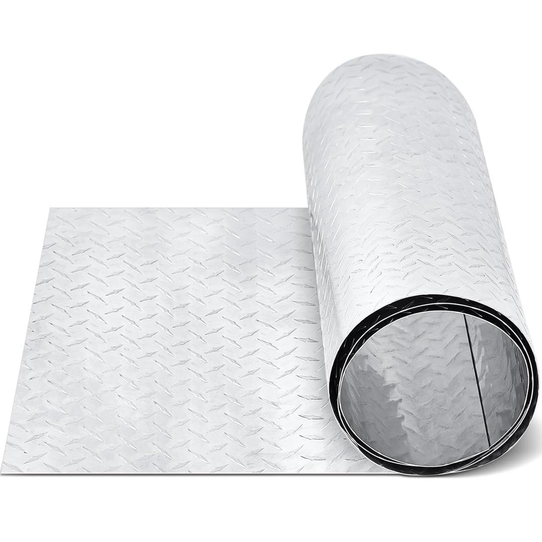 Diamond Plate Sheet Metal Heavy Duty Tread Aluminum Sheet Diamond Tread Plate for Wall Covering, Cargo Trailer, RV and More(24 x 96 Inch,Silver)