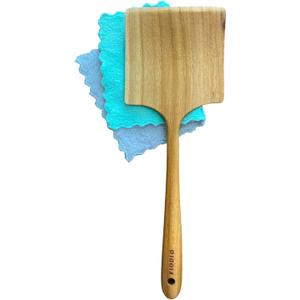 Teak Wide Wooden Spatula with Microfiber Cloth - Natural Non-Stick Healthy Kitchen Utensils - Handcrafted with Comfort Grip