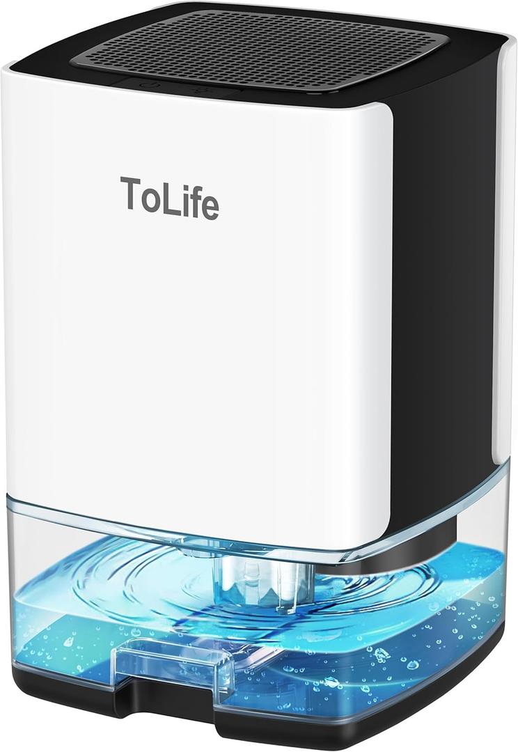 ToLife Dehumidifier 30 OZ Water Tank with Auto-Off 500 sq.ft Portable Small Dehumidifiers for Home Bathroom Bedroom RV Closet Room 7 Colors LED Light, White