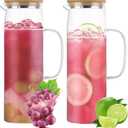 2 Pcs 52oz Glass Pitcher with Lid, Heat Resistant Borosilicate Glass Jug Glass Water Pitcher, Beverage Pitchers with Handles for Iced Tea, Milk, Coffee, Juice