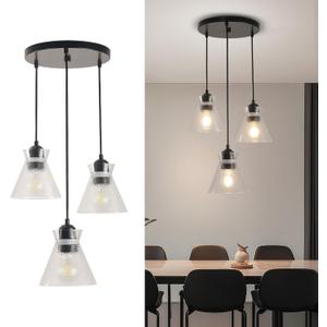 Industrial Hanging Pendant Lighting for Kitchen Island Black Brushed Glass 3-Light Linear Chandelier for Dinning Room Entryway Bedrooms Farmhouse
