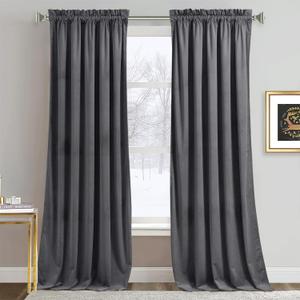 RYB HOME Velvet Curtains 90 inches Long, Rod Pocket Soft Fabric Blackout Room Darkening Curtains & Drapes for Bedroom Cafe, Grey, W 52 x L 90, 2 Panels Set (52"W x 90"L (Pack of 2))