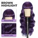 Purple Wigs with Bangs Long curly wavy Wig for Women Long Purple Wavy Wig Wear and Go Natural Synthetic Wigs for Daily Party Use 26IN