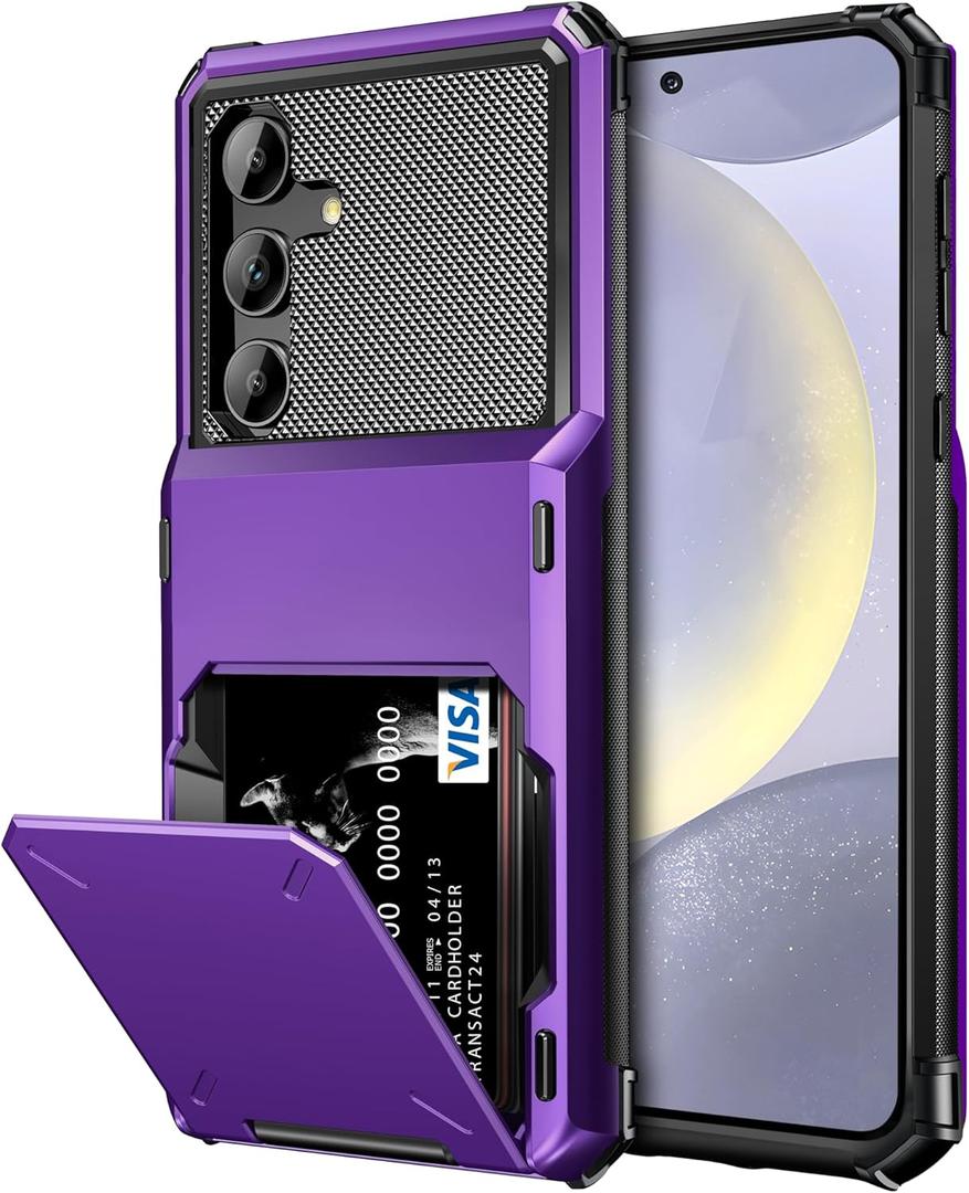 Vofolen for Samsung Galaxy S24 Wallet Case with Card Holder, 4-Card Dual Layer Heavy Duty Shockproof Wallet Case, Hidden Flip Card Slot Large Storage Protective Case for Galaxy S24, 6.2'' Purple