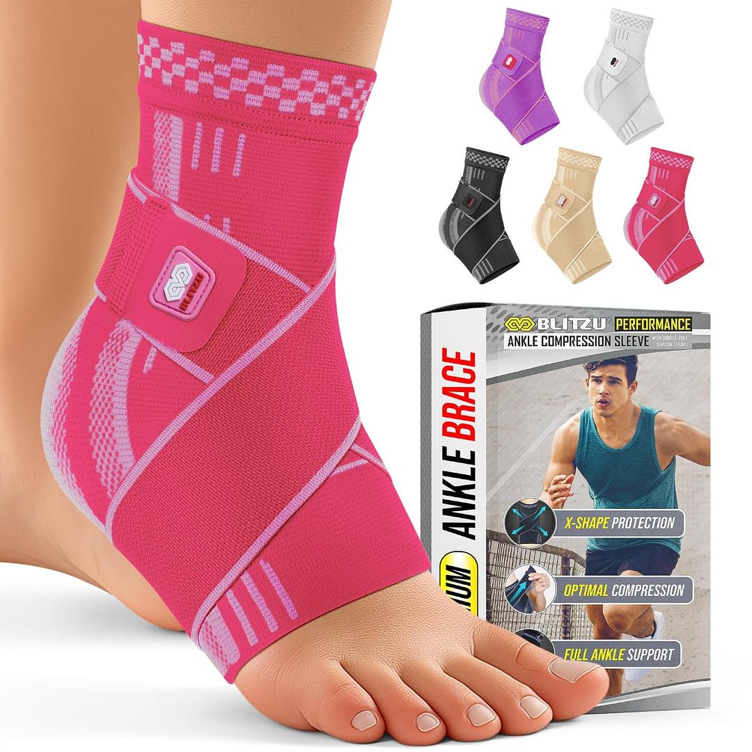 Ankle Brace for Men & Women, Foot Compression Sleeve w/Arch Support Open Toe Socks, Stabilizing Wrap for Torn Ligaments, Sprained Ankle, Achilles Tendonitis, Arthritis, Recovery, Sport, Fitness M