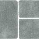 Bathroom Rugs Set 3 Piece Soft Absorbent Bath Rugs, Microfiber Bath Mats and U-Shaped Contour Toilet Rug with Non-Slip Rubber Backing Bath Rug Sets Thick Floor Mat,Bathroom Sets for Bathrooms (20"x32"+16"x24"+ U Shape20"x20", Light Green)