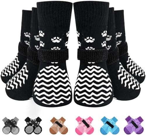 EXPAWLORER 6Pcs Anti Slip Dog Socks to Prevent Licking Paws, Dog Shoes for Winter, Double Sides Dog Boots & Paw Protectors Booties for Hardwood Floors with Grippers Small Medium Large Senior Dog, XS