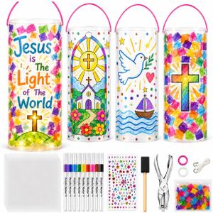 Cinrobiye 12 Set 2026 Illumination Station Vbs Crafts Christian Lantern Craft Kit with LED Light Jesus is the Light of the World DIY Suncatcher Lantern Set for Holiday Church Sunday School Activities