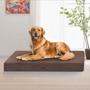 Sytopia 42" Indestructible Dog Bed Extra Large Sized Dog, Chew Proof Waterproof Pet Bed, Washable, Orthopedic, Outdoor Crate Pad, Supports up to 100 lbs, Caramel