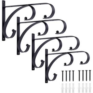 gajavo Plant Hangers Outdoor Indoor, 10 Inch Hanging Plant Brackets 2/4 Pack, Decorative Iron Plant Hooks for Hanging Plants, Bird Feeders, Wind Chimes, Flower Baskets (4Pack)