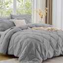 Sasttie California King Comforter Set, 7-Piece Bed in a Bag, Pintuck Bedding Sets for All Season, Includes Comforter, Flat Sheet, Fitted Sheet, Pillowcases and Pillowshams, Light Grey