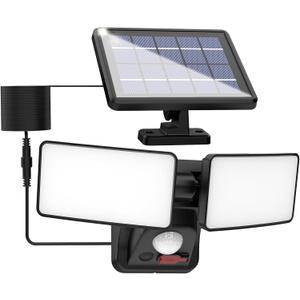 Solar Security Light with USB Power for Cams, Detachable Solar Panel & 15ft Cord, 6500K Motion Activated Outdoor Floodlight, IP65 Waterproof for Yard, Garage, Porch
