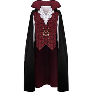 HLENOK Adult Men Devil Vampire Costume Shirt Cloak Outfit Medieval Renaissance Victorian Gothic Halloween Cosplay Long Cape (Medium)