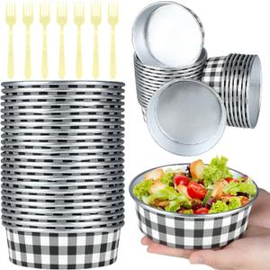 gisgfim 24 Set Black and White Party Supplies 18.6oz Disposable Bowls Cups Racing Car Buffalo Plaid Paper Serving Bowls Snack Checked Ice Cream Cups Tableware Fork for Birthday 24 Guests