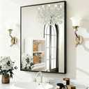 26''x38'' Wall Mirror for Bathroom Vanity, Modern Frosted Metal Framed Arch Mirror, Wall Mounted for Bedroom, Living Room, Entryway (Black, Rectangle)