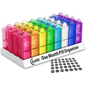 Monthly Pill Organizer, CAidRE 30 Day Pill Organizer 2 Times a Day, One Month Pill Box Organizer AM PM, Weekly Pill Holder for Fish Oil, Vitamins, Supplements (Multi-colored)