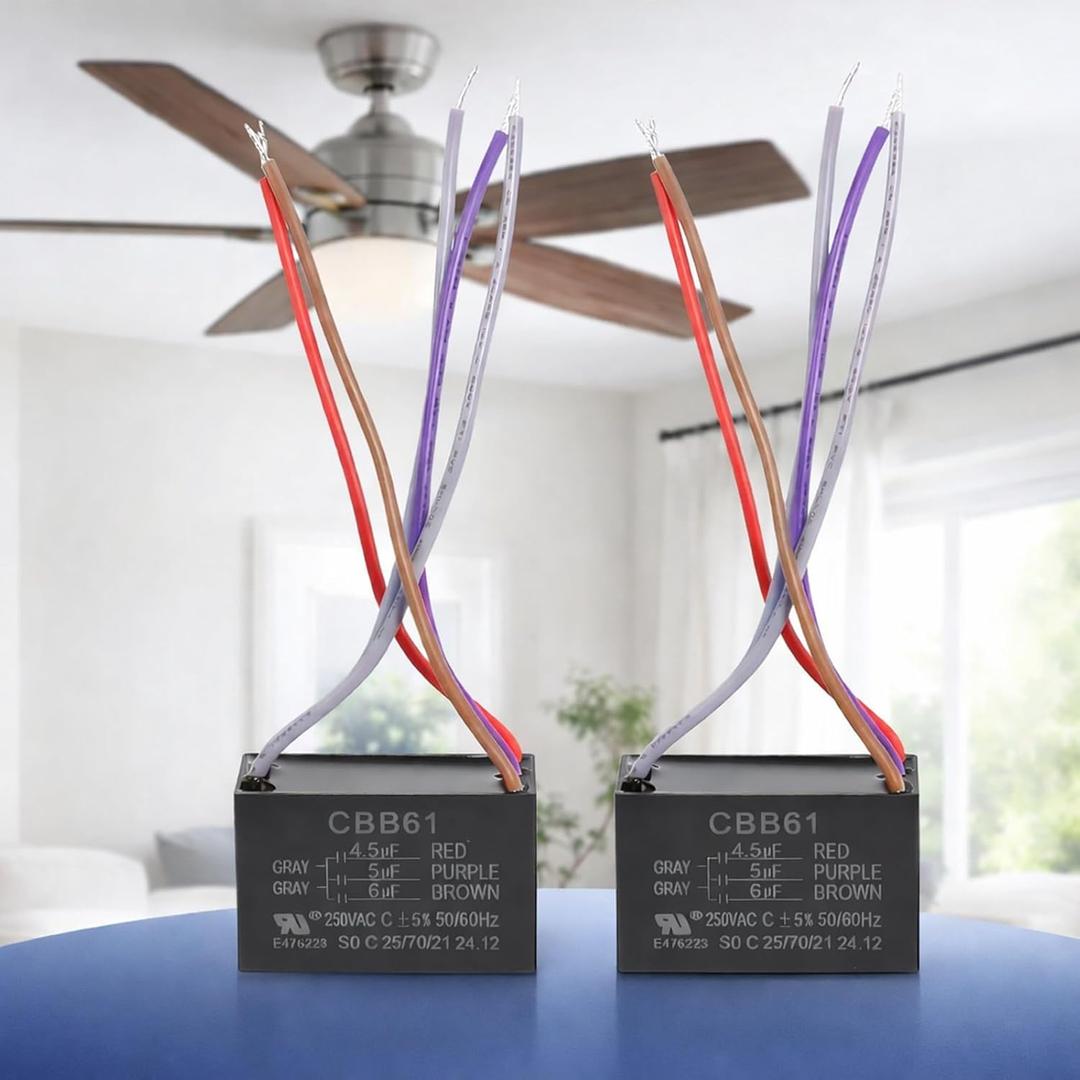 Podoy Ceiling Fan Capacitor CBB61 5 Wire for Compatible with New Tech 4.5uf+5uf+6uf 250VAC (Pack of 2)