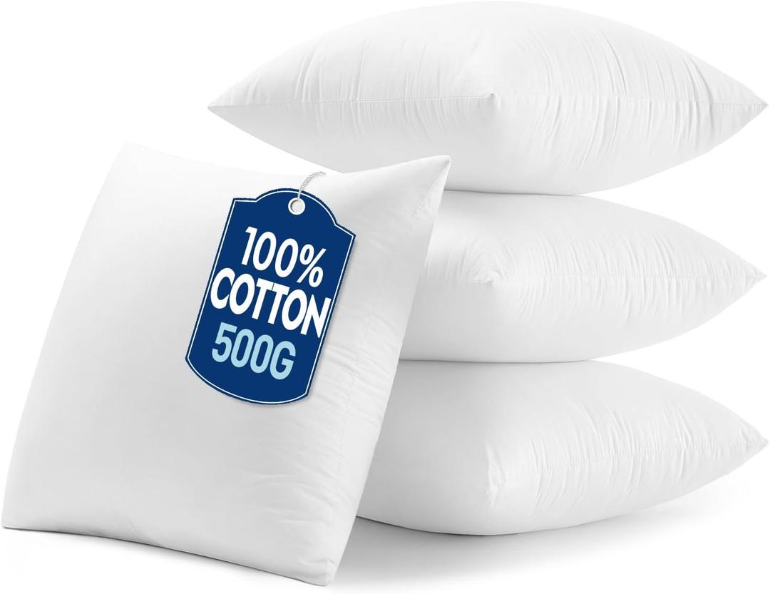 MIULEE 18x18 Pillow Inserts with Cotton Cover,Set of 4 100% Virgin Microfiber Throw Pillows for Couch Sofa and Bed