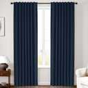 INOVADAY 100% Blackout Curtains 84 Inches Length 2 Panels Set, Back Tab/Rod Pocket Linen Black Out Curtains for Bedroom, Thermal Insulated Window Drapes - Midnight Blue, W50 X L84