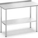 All-Stainless Steel Prep Table, 24 X 48 Inches, with Rounded-Corner Backsplash and Adjustable Undershelf, Heavy-Duty for Outdoor Use,Restaurants,Hotels,Workshops,Kitchens,Gardens, and Garages