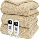 Heated Blanket Electric Blanket Queen - Fast Heating Blanket Throw Dual Control Double Sided Sherpa with 10 Heating Levels & 2-10 Hours Auto Off, Mashine Washable, 84 x 90 Inches, Camel