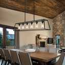 Rectangle Chandeliers for Dining Room | 6-Lights Black Dining Room Light Fixture with Clear Glass Shade | Apply to Kitchen Chandeliers Over Table, L48" - 6 Light