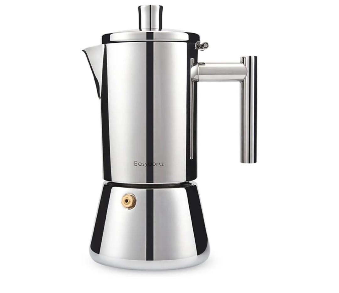 Easyworkz Diego Stovetop Espresso Maker Stainless Steel Italian Coffee Machine Maker 6Cup 10 oz Moka Pot Induction Espresso Pot