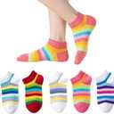 Marchare Girls Seamless Socks Rainbow Stripes Cotton Socks Kids School Crew Socks 5 Pack (S)