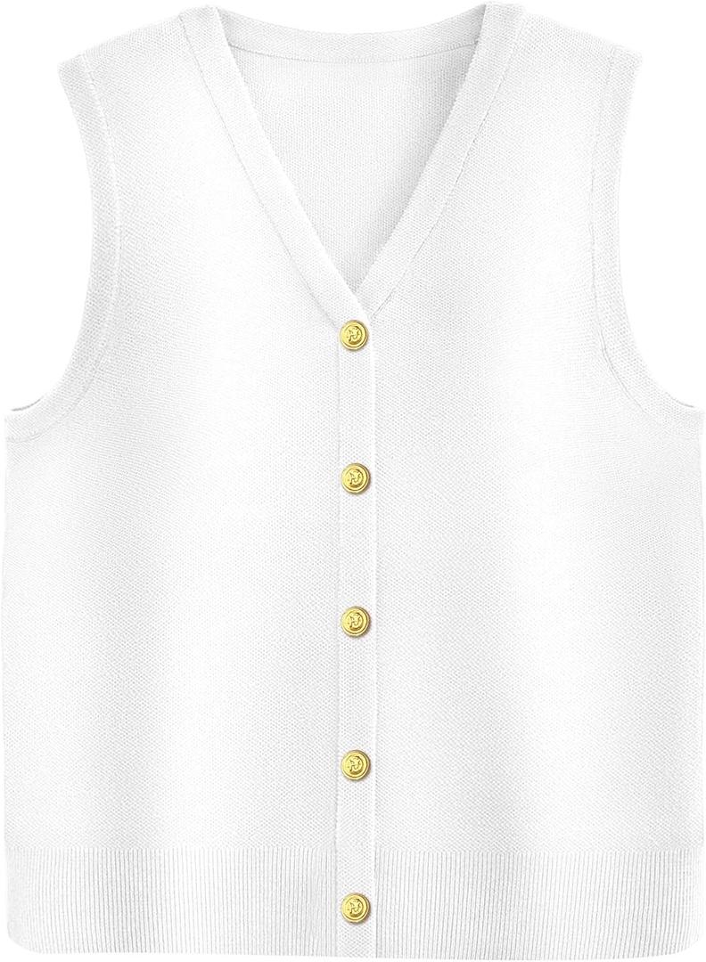 Zeagoo Womens Sweater Vest V Neck Button Down Shirts Trendy Knit Sleeveless Cardigan Top Shirt (Medium, White)